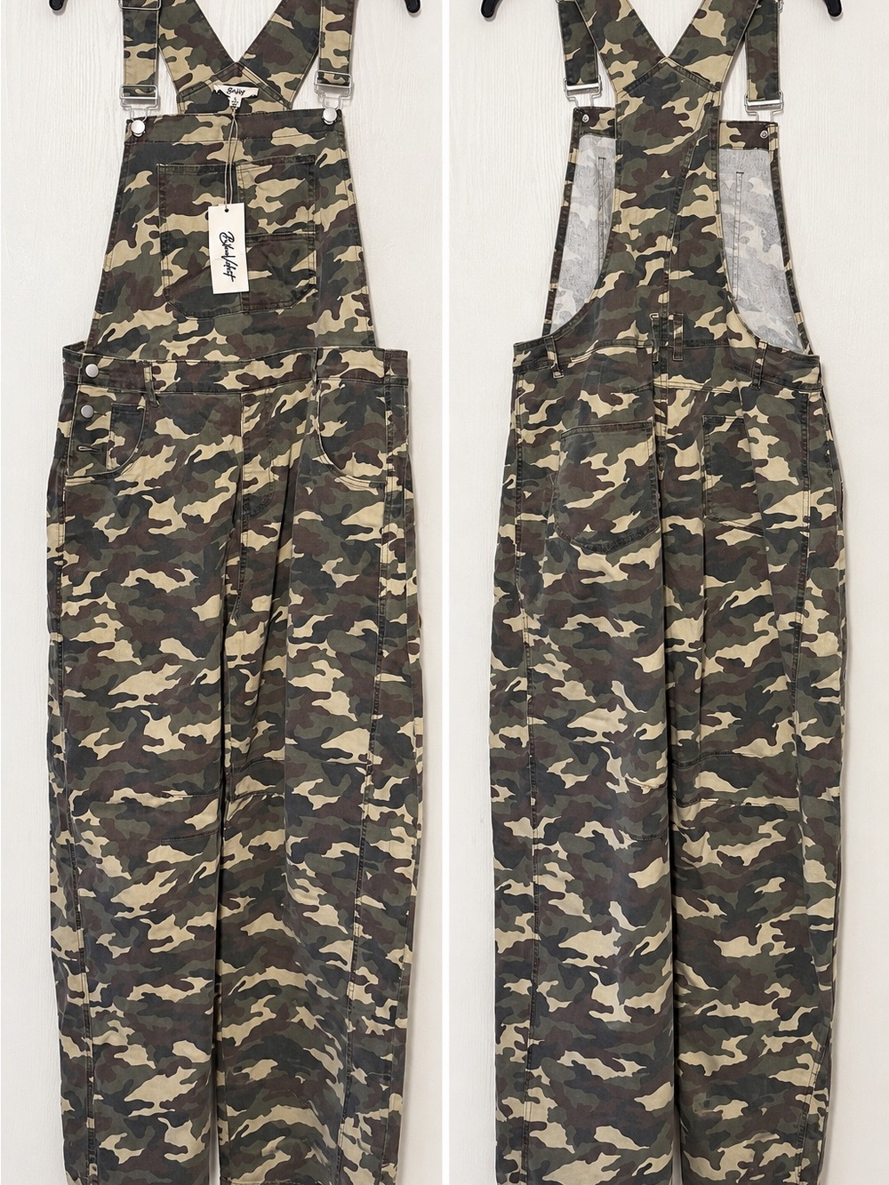Camouflage Wide-Leg Jumpsuit Overalls - Green Camo